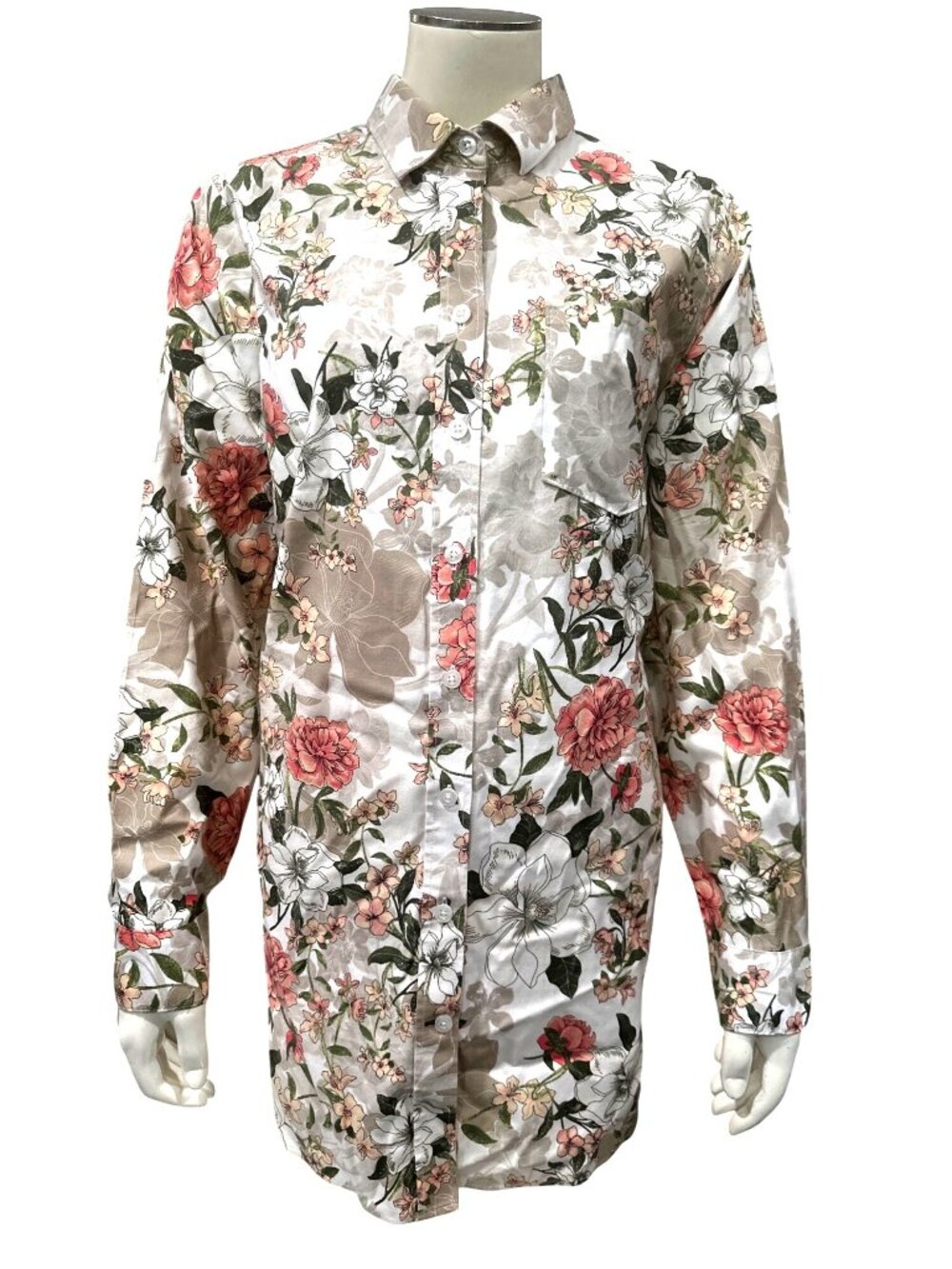 Chicos Size 1 Floral Button Front Shirt Relaxed Fit Chic Stretch Cottagecore
